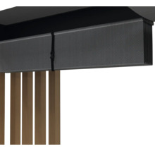 Graue textile Markise mit Holzlamellen