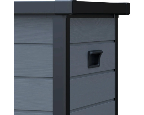 Gros plan d'un coffre de jardin avec poignée