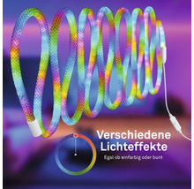 Flexibler LED Lichtschlauch mit verschiedenen Lichteffekten in Regenbogenfarben.