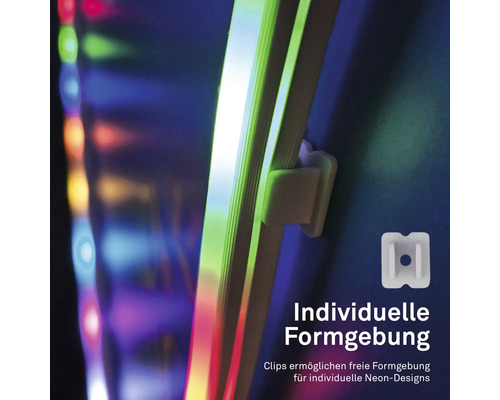 Flexibler LED-Neon-Streifen mit Montageclip für individuelle Formen und Designs.