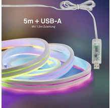Flexibler LED Neon Streifen 5 Meter lang mit USB A Anschluss und 1,5 Meter Zuleitung