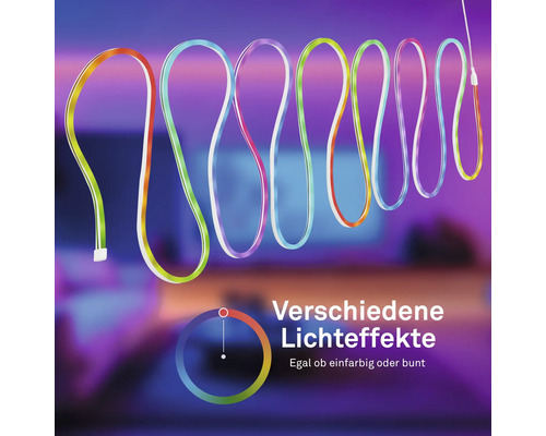 Flexibler LED-Streifen mit verschiedenen Lichteffekten und Farbauswahl.