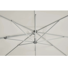 Vue du dessous d'un parasol ouvert avec revêtement clair et baleines