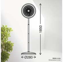 Technische Zeichnung eines Standventilators mit den Maßen 1850 mm Höhe und 280 mm Durchmesser des Sockels.