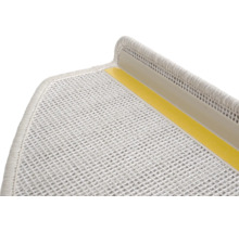 Detailansicht einer Treppenstufe mit Teppich und Klebestreifen zur Befestigung