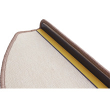 Gros plan sur une marche d'escalier avec moquette et profilé de bordure