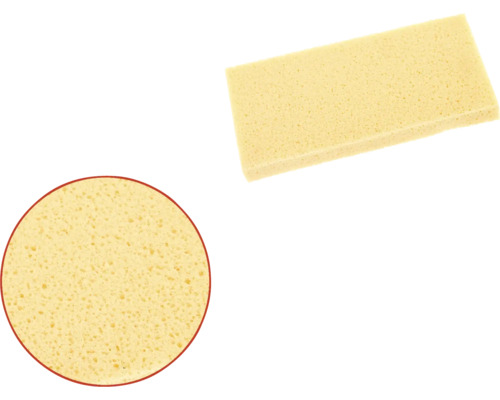 Deux éponges jaunes, une rectangulaire et une ronde, pour le nettoyage