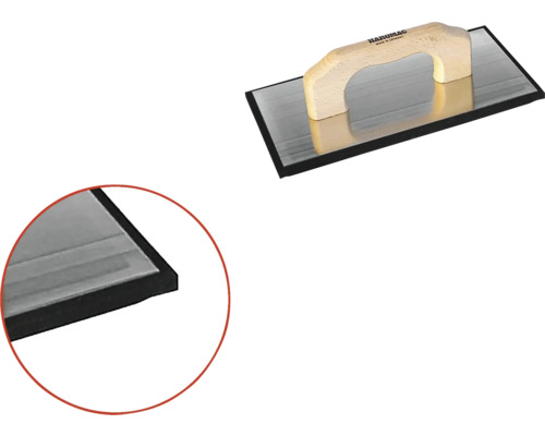 Taloche à lisser avec manche en bois et revêtement en caoutchouc noir