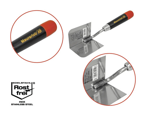 Truelle d'angle Maurerlob en acier inoxydable avec manche en plastique