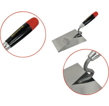 Maurerkelle mit schwarzem Griff und roter Spitze