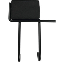 Crochet double noir en métal pour outils avec surface de support rectangulaire rembourrée.