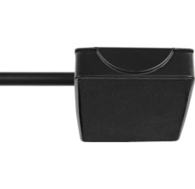 Schwarzes, rechteckiges Bauteil für Beleuchtungssysteme mit seitlich abgehendem Stab.