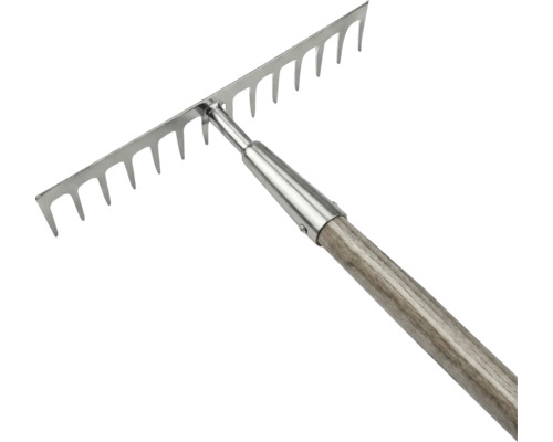 Rateau de jardin avec manche en bois et dents en métal