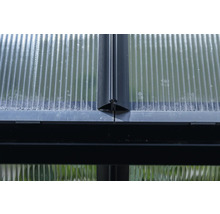 Vue détaillée d'une serre avec des plaques en polycarbonate et un cadre