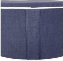 Blauer Pouf mit weisser Ziernaht