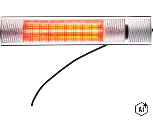 Radiateur infrarouge électrique avec tube chauffant et grille de protection pour montage mural en extérieur (Image AI modified or generated)