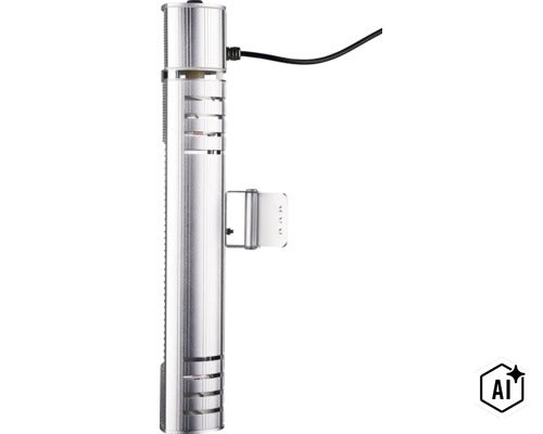 Chauffage tubulaire pour aquarium en métal avec support et câble électrique (Image AI modified or generated)