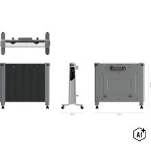 Elektrischer Konvektorheizkörper mit digitaler Steuerung, Standfüßen und Rollen, Abmessungen 600 Millimeter mal 557 Millimeter mal 269 Millimeter. (Image AI modified or generated)