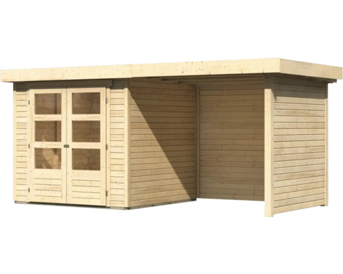 Holzgartenhaus mit Doppeltür und Anbau