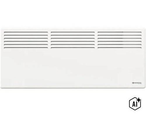 Flacher Wandkonvektor mit Lüftungsschlitzen und Sonnenkönig Logo (Image AI modified or generated)
