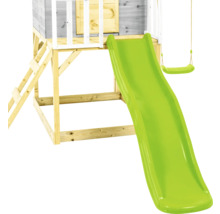 Spielturm mit Rutsche und Schaukel aus Holz