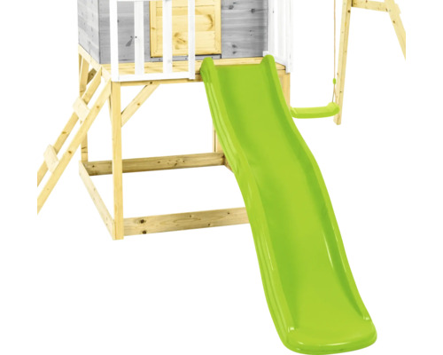 Spieltürm mit Rutsche und Schaukel aus Holz