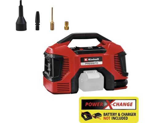 Compresseur sans fil Einhell PRESSITO avec différents adaptateurs et indication Power X-Change