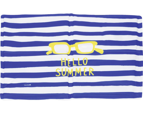 Serviette de plage à rayures, lunettes de soleil et inscription Bonjour l'été