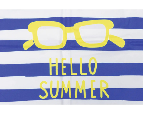 Serviette de plage à rayures avec lunettes de soleil et l'inscription Hello Summer