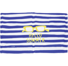 Serviette de plage avec rayures, motif de lunettes de soleil et l'inscription Bonjour l'été