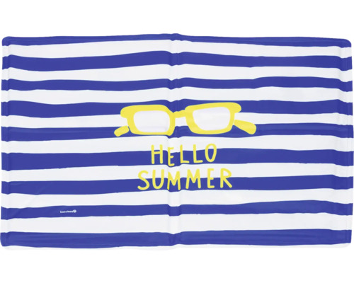 Serviette de plage avec rayures, motif de lunettes de soleil et l'inscription Bonjour l'été