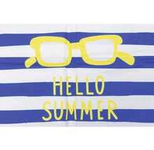 Serviette de plage à rayures avec lunettes de soleil et l'inscription Hello Summer