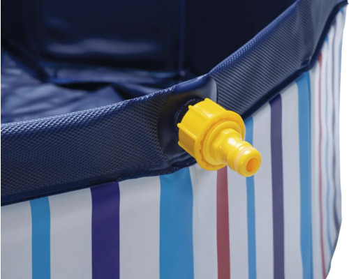 Vue détaillée d'une pataugeoire avec soupape de vidange jaune