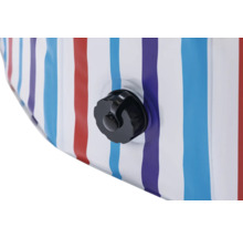 Vue détaillée d'une piscine gonflable à rayures avec une valve noire