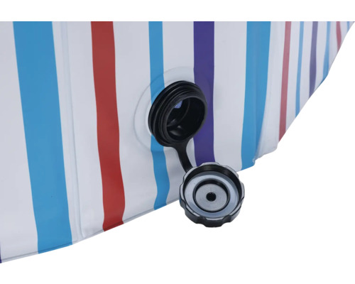 Vue détaillée d'un jacuzzi gonflable avec valve et motif rayé