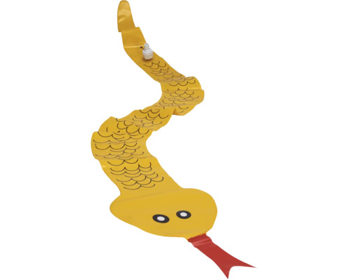 Serpent jaune gonflable pour piscine avec langue rouge et écailles noires