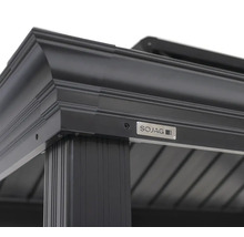 Vue détaillée d'un pavillon avec le logo SOJAG.