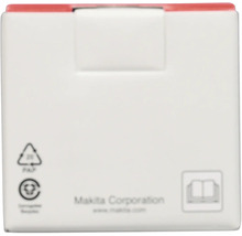 Makita Corporation Logo, symboles de recyclage du papier et instruction de lecture du manuel d'utilisation sur un emballage.