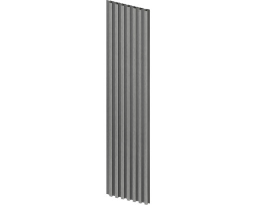 Wandpaneel in Lamellenoptik aus Metall mit gebürsteter Textur.