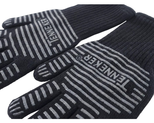 Paire de gants de travail noirs avec bandes antidérapantes et logo du fabricant