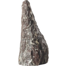 Naturstein-Monolith in spitzer Form mit rauer, gemaserter Textur für Garten und Aquarium.