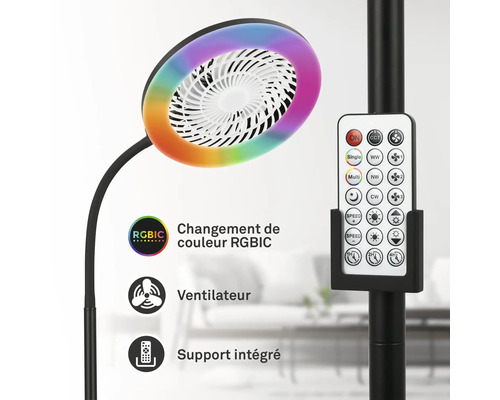 Lampadaire avec changement de couleur RGBIC, ventilateur et télécommande