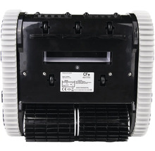 Face inférieure d'un robot de nettoyage de piscine avec brosses et chenilles