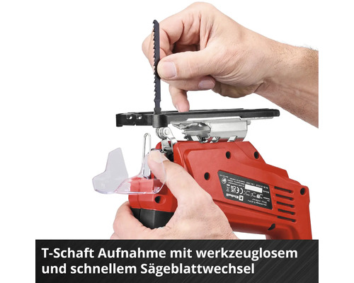 Scie sauteuse Einhell avec support en T pour un changement de lame sans outil