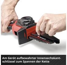 Tronçonneuse à batterie Einhell avec clé Allen pour tendre la chaîne