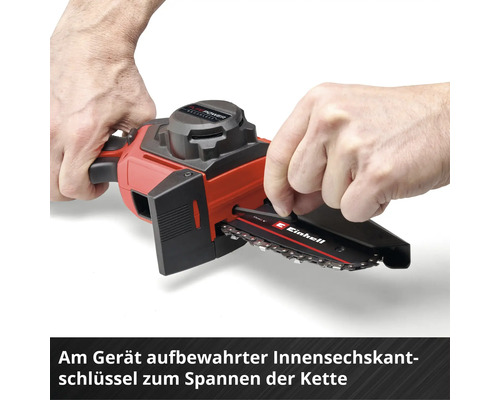 Tronçonneuse à batterie Einhell avec clé Allen pour tendre la chaîne