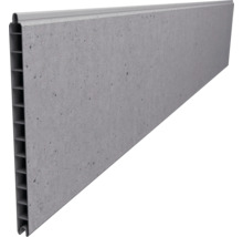 Panneau d'occultation aspect béton avec profilé à chambres creuses et assemblage à rainure et languette.