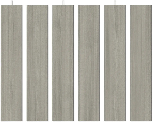 Sechs vertikale Paneele in Holzoptik mit feiner Maserung.