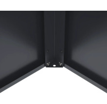 Vue détaillée d un assemblage en angle en métal avec vis pour carrés potagers ou abris de jardin.