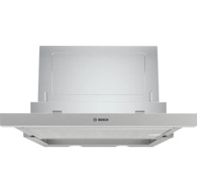 Hotte aspirante télescopique Bosch en acier inoxydable avec filtre à graisse métallique et écran extractible.